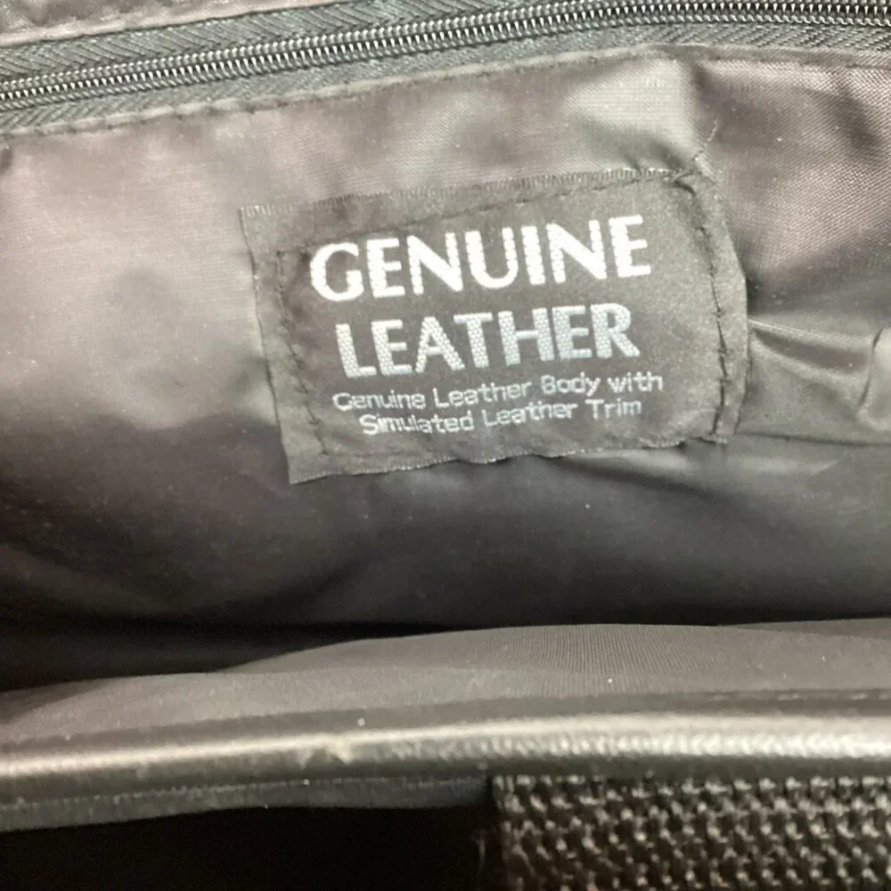 Genuine Leather Black Laptop Bag With Multiple Compartments & Handles